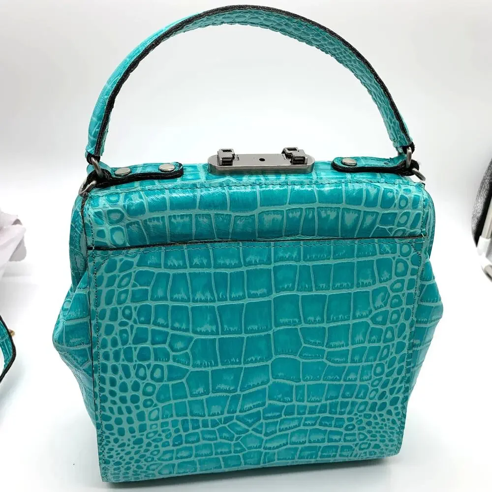 Patricia Nash Leather Purse Croc Embossed Blue Aqua Handbags